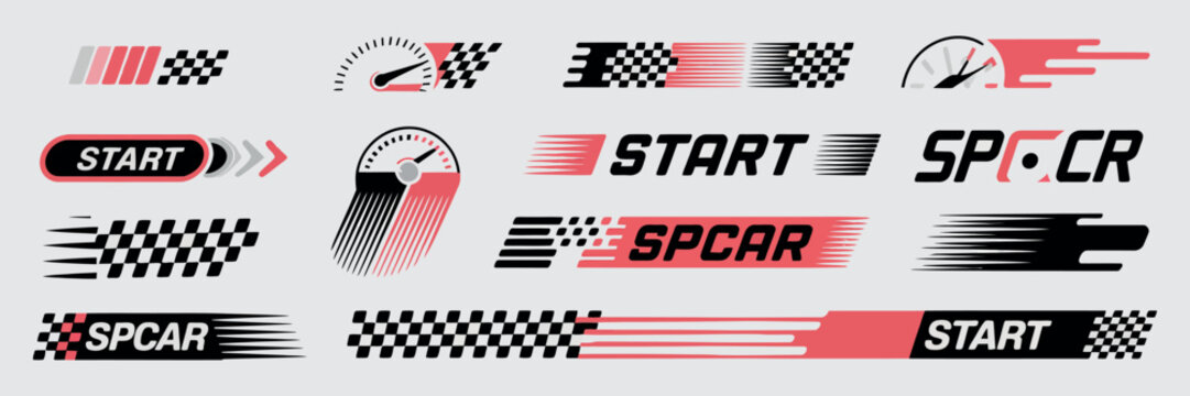 Sport racing stripes and vinyl sticker collection for auto, moto, and truck design &mdash; vector graphics featuring speed lines, decals, and racy elements for performance vehicle decoration.