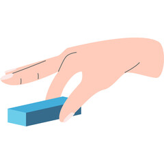 A Human Hand With Long Fingers Gently Holds A Small Rectangular Blue Object With A Light Pink Skin Tone And Natural Lighting Against A White Background