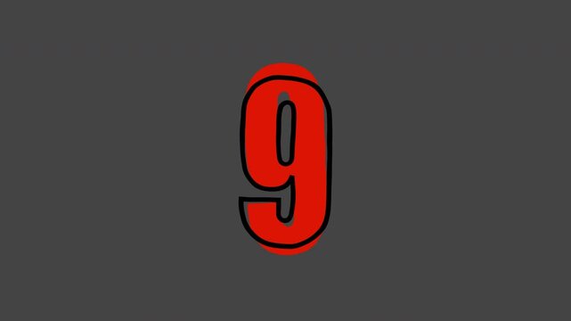 Moving doodle-style number "9", alpha channel