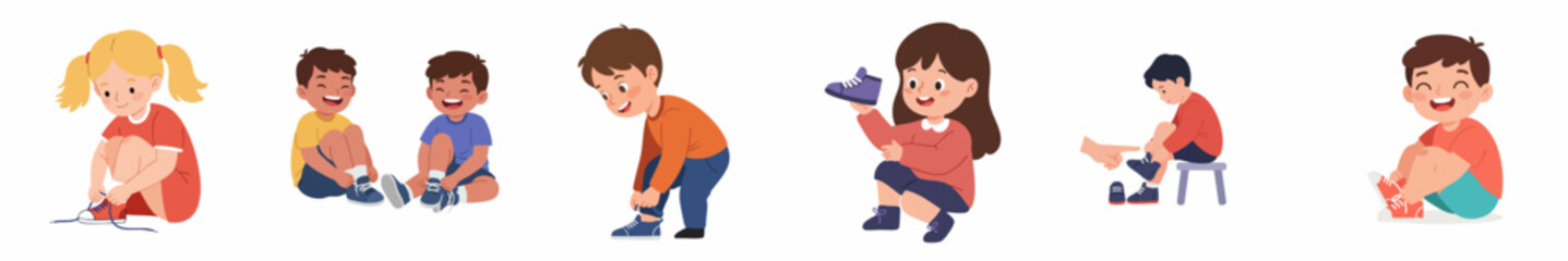 Cartoon Style Different Activities Children Illustration Set On Isolated White Background