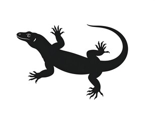 Naklejka premium Black silhouette of a lizard with curved tail on a white background