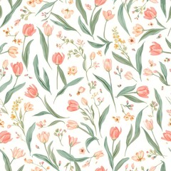 Minimalist Soft Pastel Floral Seamless Pattern – Elegant Wallpaper Design