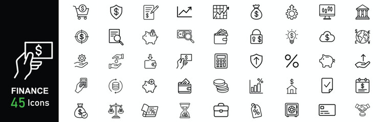 Finance Line Icon Set, Business, Banking, and Money Symbol Collection