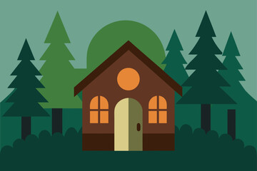 Fototapeta premium Forest house wooden door background illustration