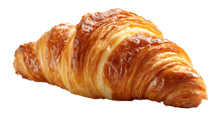 Freshly baked golden croissant with flaky crust isolated on transparent background, delicious pastry