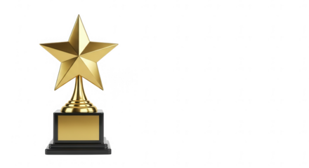 Golden star trophy isolated on transparent background, a symbol of achievement and recognition for excellence in various fields