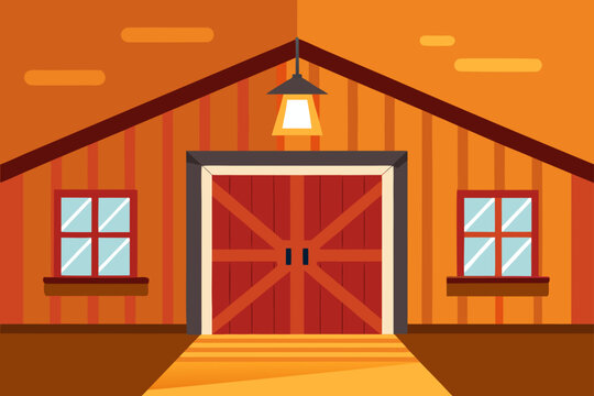 Vintage Barn Interior With Wooden Walls Illustration