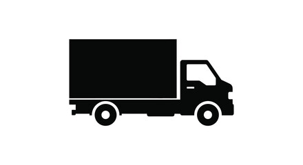 A simple black silhouette of a box truck on a white background representing delivery and transportation services silhouette
