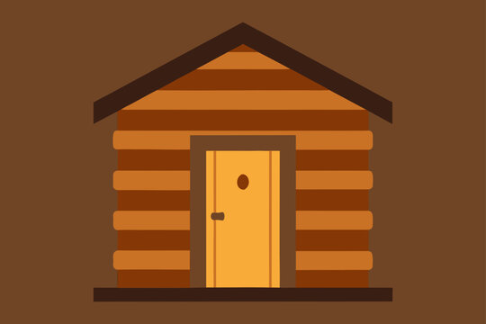 Wooden Log Cabin Entrance Door Background Illustration