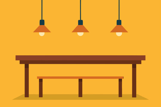 Wooden Table Under Hanging Lights Background Illustration