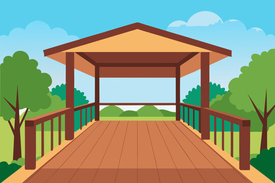Wooden Veranda Overlooking Garden Background Illustration