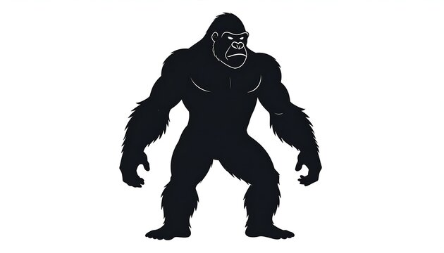 A strong, black gorilla silhouette in a standing pose, staring ahead