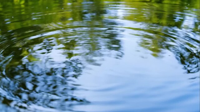 Water Surface Ripples After Something Drops in Pond, Outdoors