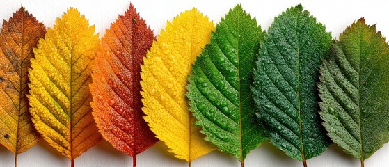 Gradient of autumnal leaves, close-up view