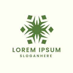 Abstract hexagonal green starburst logo design for branding and identity