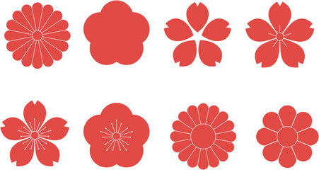 Bright Pink Japanese Floral Icons for Elegant Design © kanapix