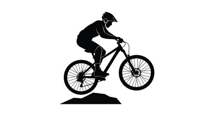 Obraz premium Dynamic silhouette of a mountain biker performing a jump over an obstacle on a trail