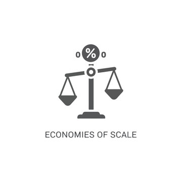 Economies of Scale Concept Illustration Showing Percentages and Balance Scales Symbolizing Economic Growth and Business Efficiency