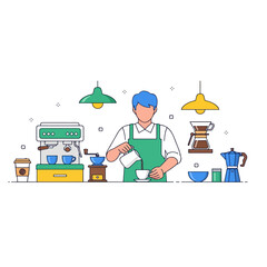 Barista making coffee Pouring coffee into a cup Barista preparing drinks at a coffee machine and coffee maker