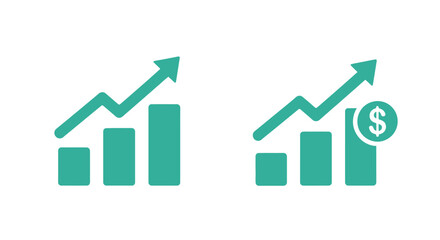 Financial growth illustrated with upward trending bar graphs and a dollar sign