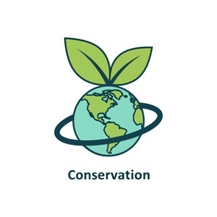 Earth globe with sprouting green leaves and orbit ring symbolizing conservation and environmental protection concept illustration