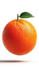 Isolated, textured orange with leaf against a white backdrop