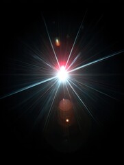 Bright light burst with lens flare over black