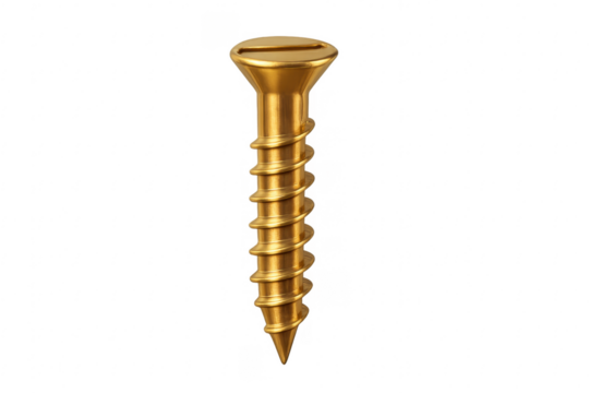 Golden metal screw with slotted head fastener