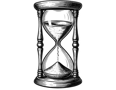 Black and white detailed illustration of a vintage hourglass - Powered by Adobe