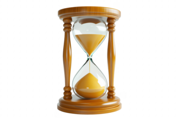 Wooden hourglass with flowing sand isolated on a transparent background
