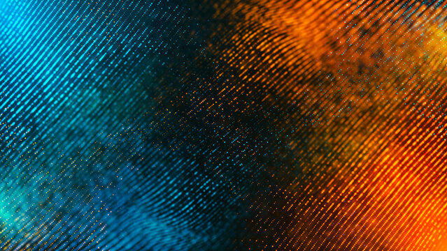 Neon background. Design with dual yin yang intertwining. Textured lines, strings, dots, stars, bulbs. Cosmic energy pattern. Interwoven glowing threads - fire and ice. LED strip. Banner for business