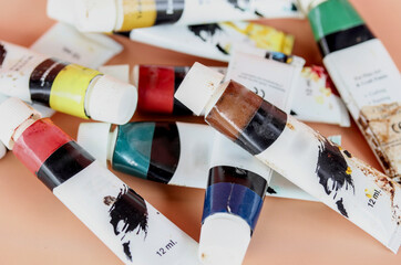 Group of used watercolor tubes