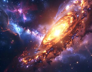 Artistic view of a vibrant spiral galaxy with bright central core