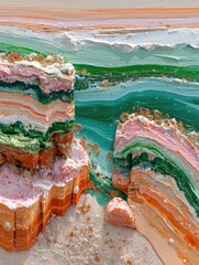 Colorful textured abstract cliffs, sea, and sky