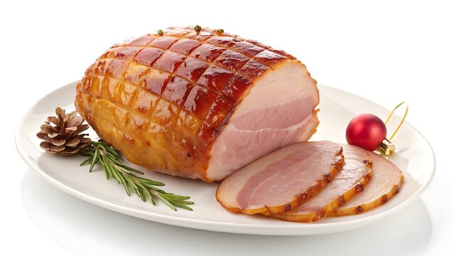 Festive glazed ham sliced and garnished for holiday dining