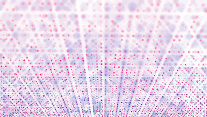 Geometric color abstract ornament background. Chaotic texture of dots, squares, diamonds, particles, fragments. Cluster of cells, information grid, path, trail. Poster design for business, tech.