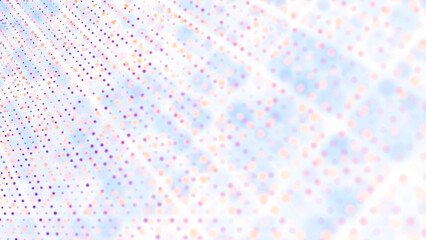 Geometric blue color abstract ornament background. Chaotic texture of dots, squares, diamonds, particles, fragments. Cluster of cells, information grid, path, trail. Poster design for business, tech.