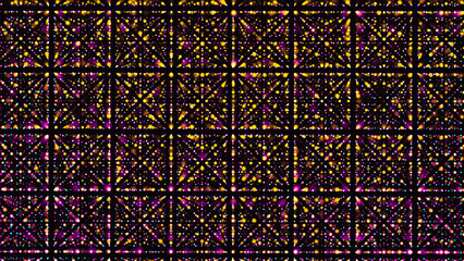 Geometric color abstract ornament background. Chaotic texture of dots, squares, diamonds, particles, fragments. Cluster of cells, information grid, path, trail. Poster design for business, tech.