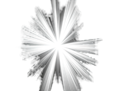 Radiating burst of white light emanating from a central point against a solid black background