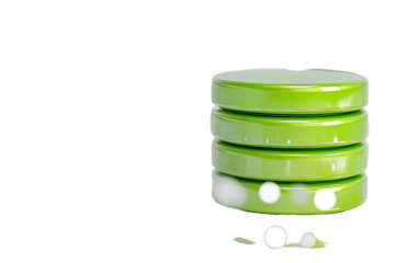 Stacked, glossy, green disks isolated on black