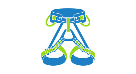 Detailed illustration of a blue and green climbing safety harness