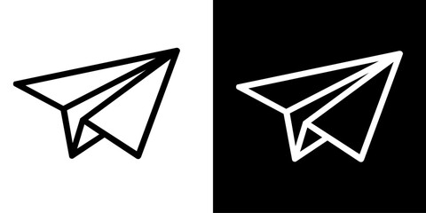 Vector illustration of a folding paper plane icon in outline style.