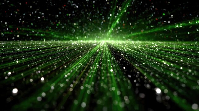 Green light streaks converge, bokeh and dark background - Powered by Adobe