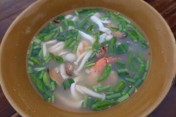 Close-up of Tom Yum, a popular Thai dish.