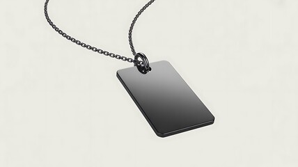 A sleek black rectangular pendant necklace isolated on white background