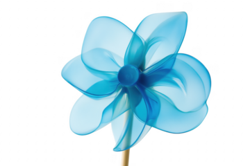 Translucent blue pinwheel toy isolated on a transparent background