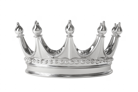 Shiny silver royal crown isolated on a transparent background