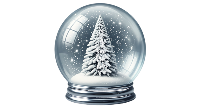 Snow Globe with Snowy Christmas Tree graphic design isolated on a transparent background