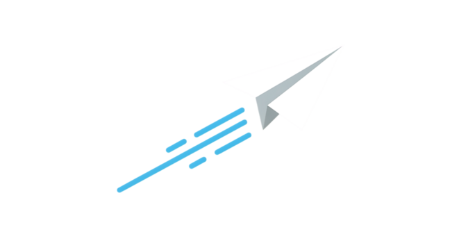 White Paper Airplane Flying with Blue Streaks origami isolated on a transparent background