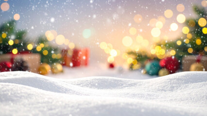 Christmas greeting card. Festive decoration on bokeh background. New Year concept. Copy space.